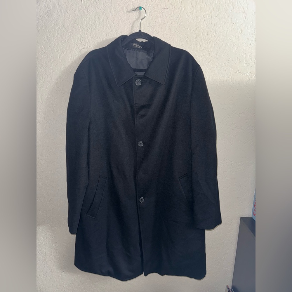 John W Nordstrom Wool Cashmere Black Overcoat Topcoat